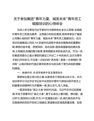 关于参加集团“青年力量、城发未来”青年员工赋能培训的心得体会