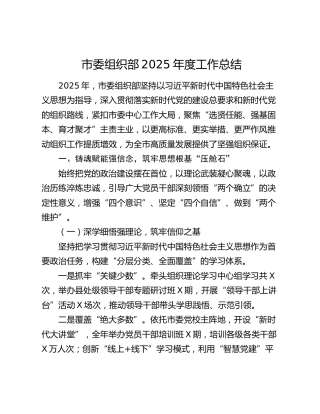 市委组织部2025年度工作总结