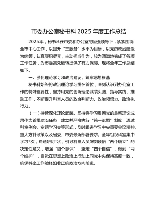 市委办公室秘书科2025年度工作总结