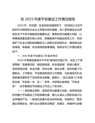 区2025年度平安建设工作情况报告