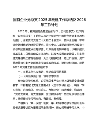 国有企业党总支2025年党建工作总结及2026年工作计划
