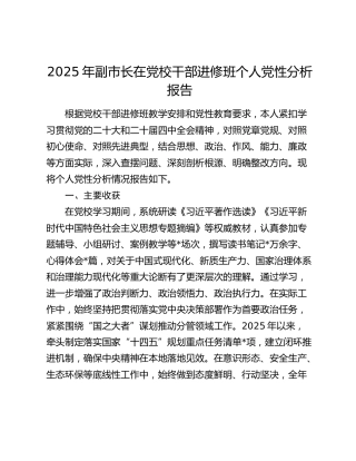 2025年副市长在党校干部进修班个人党性分析报告