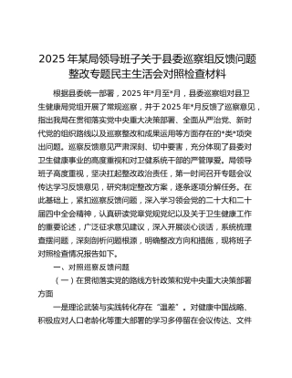 2025年某局领导班子关于县委巡察组反馈问题整改专题民主生活会对照检查材料