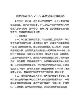 宣传部副部长2025年度述职述廉报告