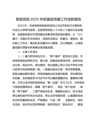 某局党组2025年抓基层党建工作述职报告