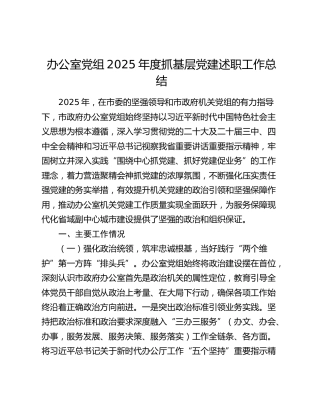 办公室党组2025年度抓基层党建述职工作总结