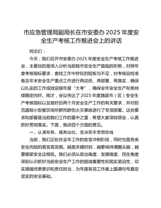 市应急管理局副局长在市安委办2025年度安全生产考核工作推进会上的讲话