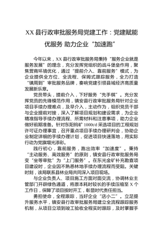 XX县行政审批服务局党建工作：党建赋能优服务助力企业“加速跑”