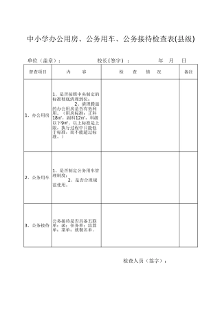 中小学办公用房、公务用车、公务接待检查表（县级）