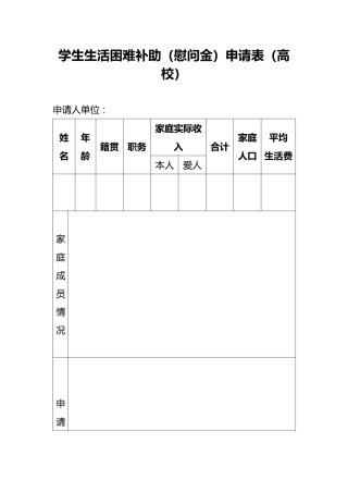 学生生活困难补助（慰问金）申请表（高校）