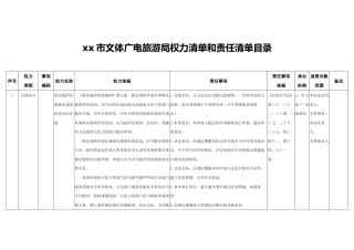 xx市文体广电旅游局权力清单和责任清单目录