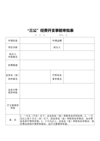 “三公”经费开支事前审批表