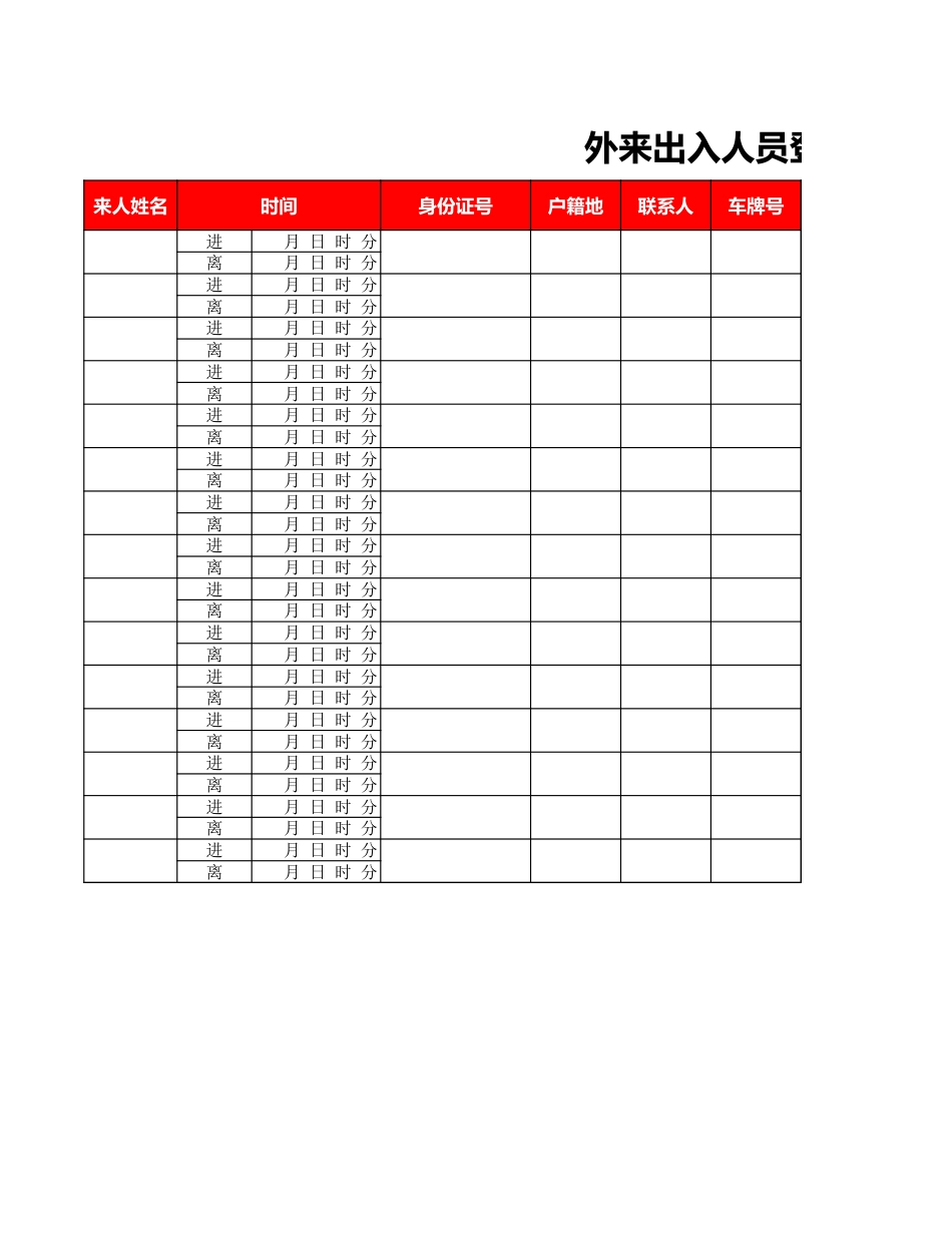 外来出入人员登记表_第1页