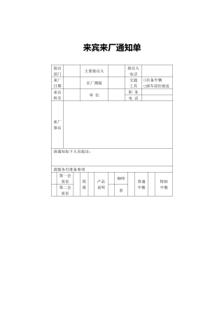 来宾来厂通知单