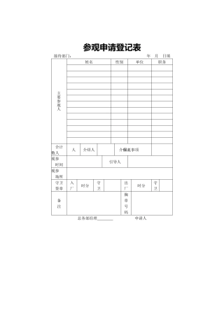 参观申请登记表