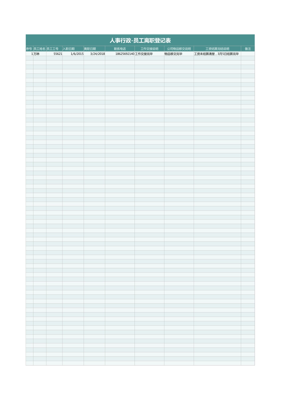 19人事行政-员工离职登记表_第1页