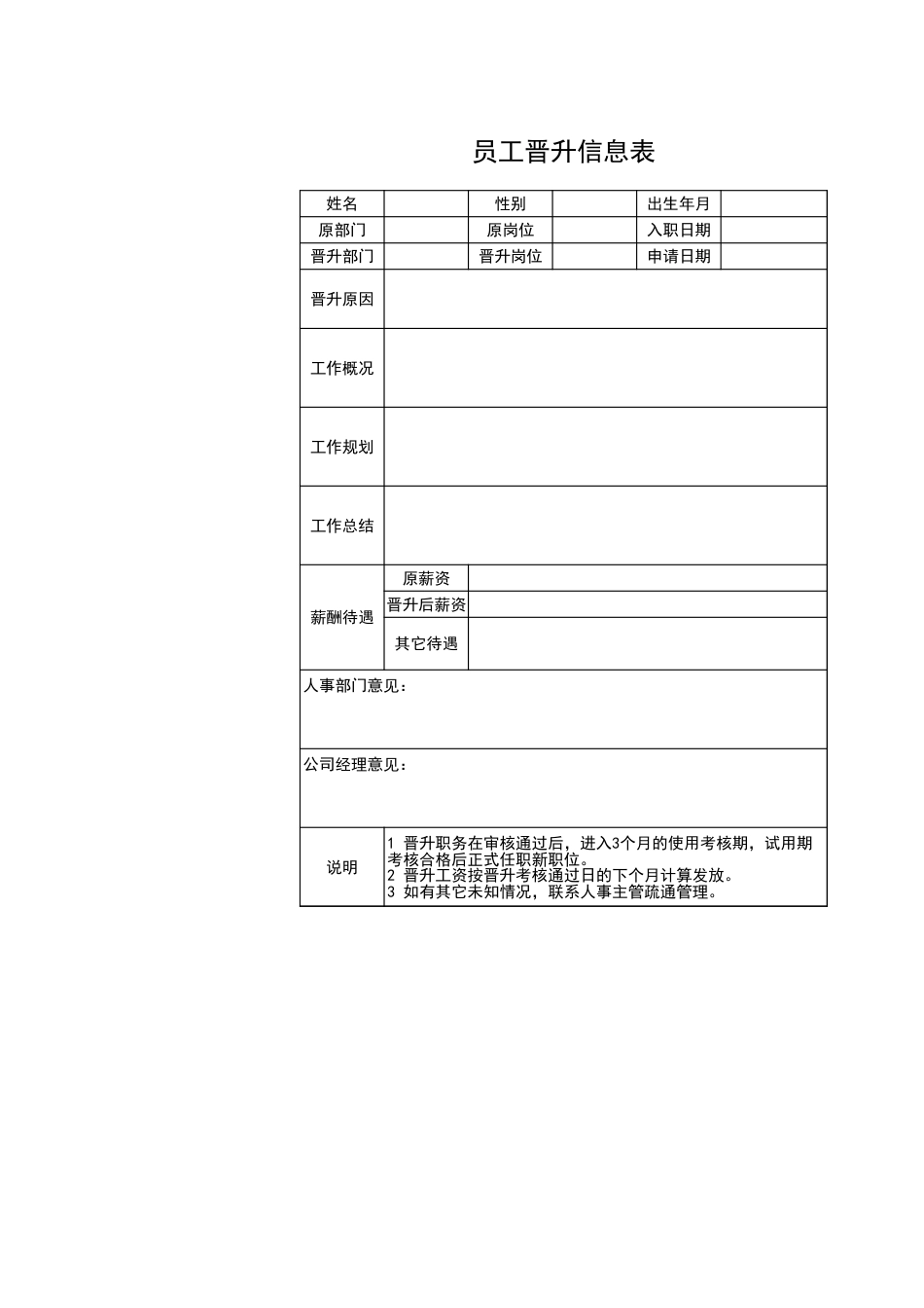 51行政人事部员工晋升信息表_第1页