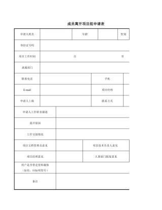 80行政管理成员离开项目组申请表