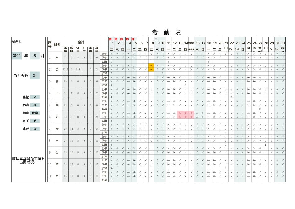 87人事绩效考勤表-自动标识节假日_第1页