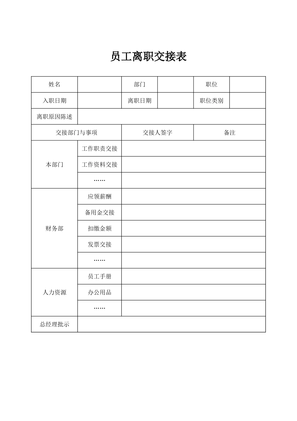 89员工离职交接表行政通用表格_第1页