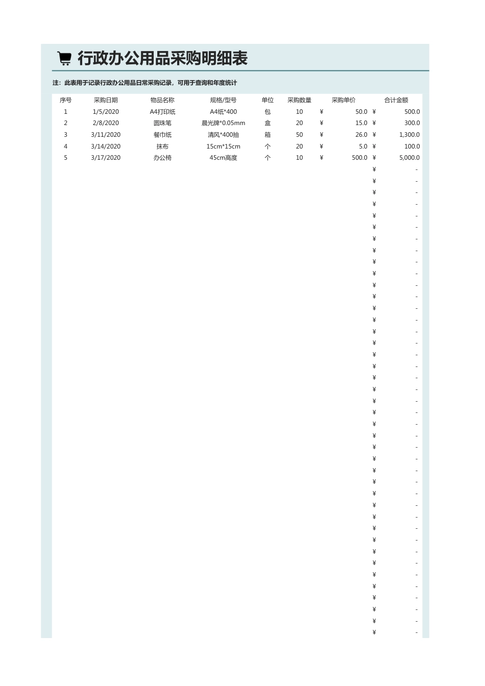 90行政办公用品采购表-自动统计_第1页