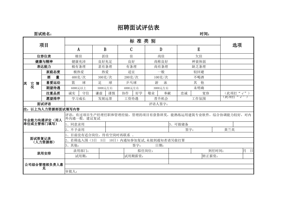 130招聘面试评估表_第1页