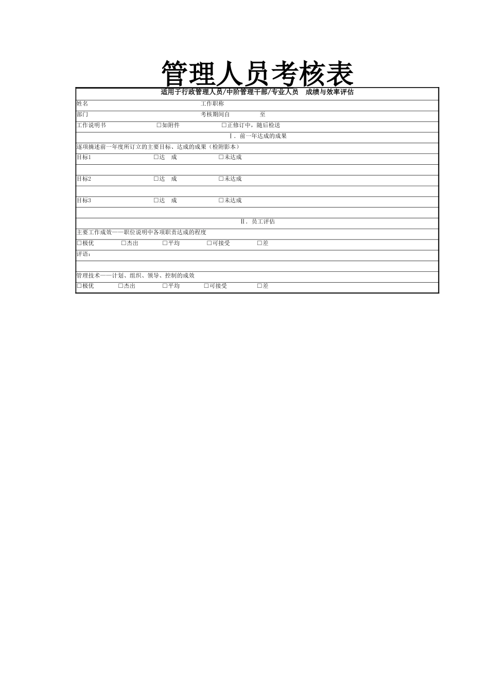 201管理人员考核表_第1页