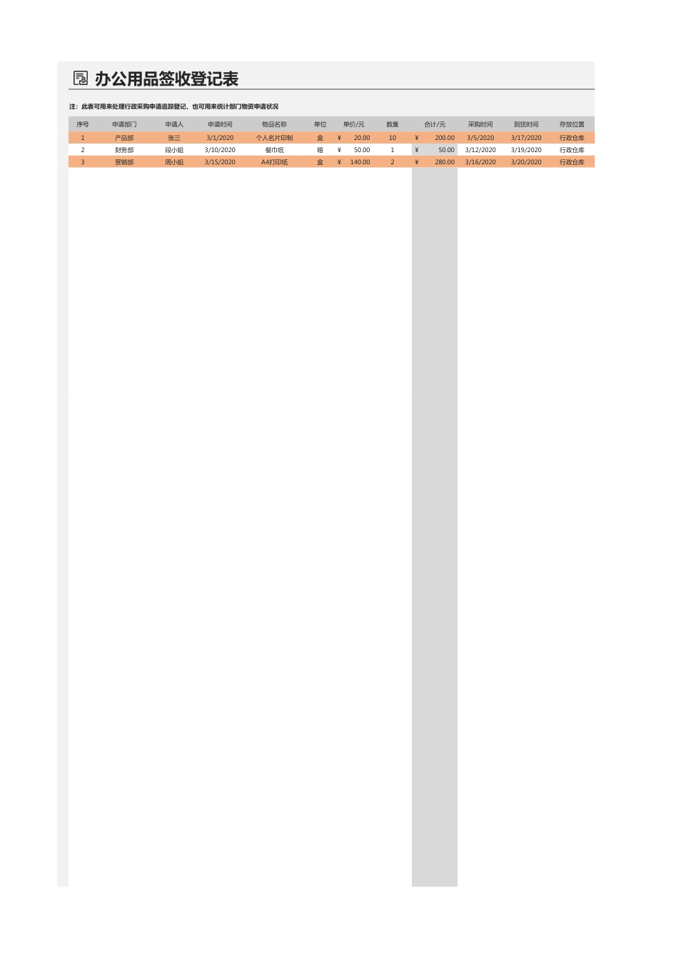 203办公用品签收登记表-自动统计_第1页