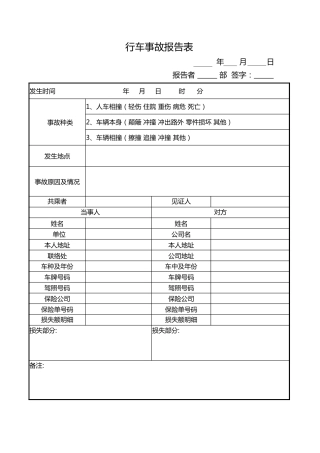 209行车事故报告表