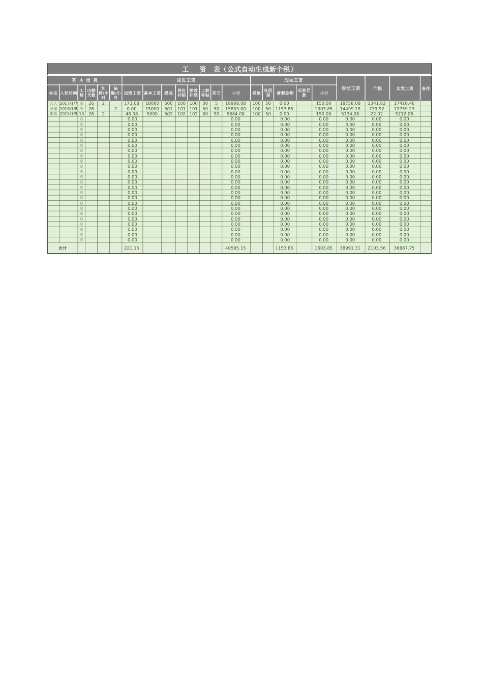 273人事核算工资表（公式自动计算新个税）_第1页
