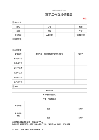 318离职工作交接情况表
