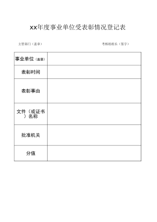 表格素材xx年度事业单位受表彰情况登记表
