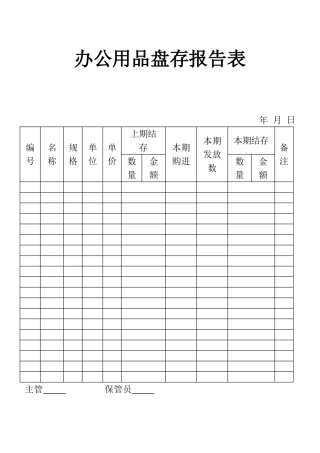 表格办公用品盘存报告表