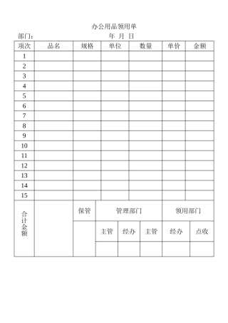 表格办公用品领用单表