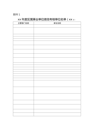 表格素材xx年度区属事业单位绩效考核工作实施方案（6套表）