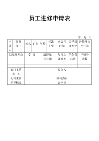 表格工作人员进修申请表