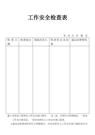 表格工作安全检查表