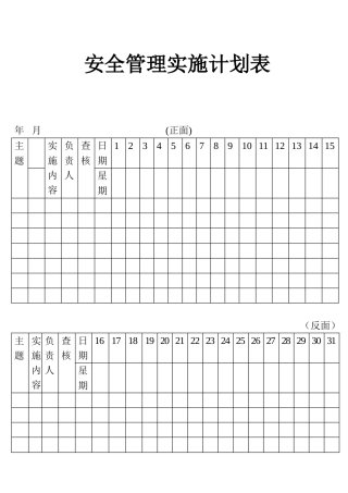 表格安全管理实施计划表