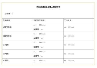 表格外出活动随车工作人员安排2