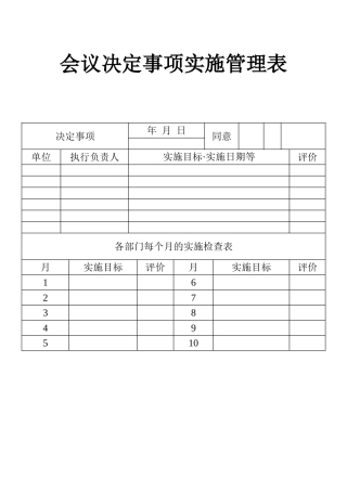 表格会议决定事项实施管理表
