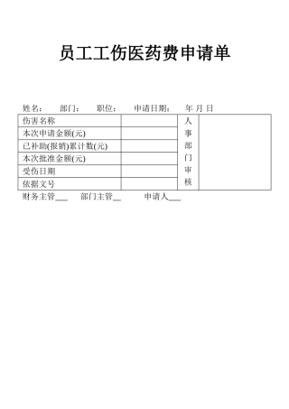 表格员工工伤医药费申请表单