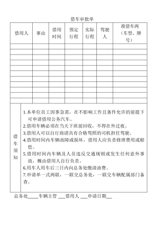 表格借车审批表单