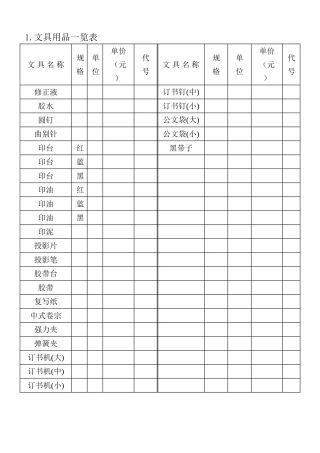 01.文具用品一览表