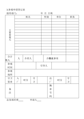 3.参观申请登记表