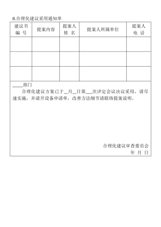 8.合理化建议采用通知单