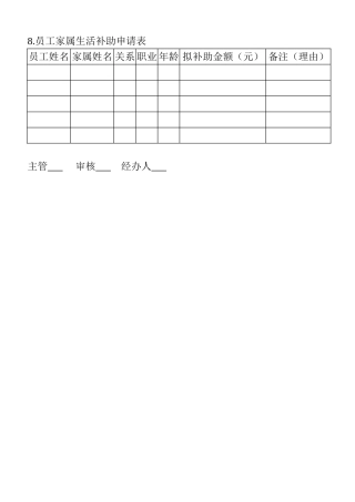 8.员工家属生活补助申请表