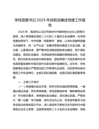 学校团委书记2025年述职述廉述党建工作报告