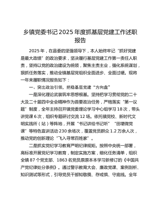 乡镇党委书记2025年度抓基层党建工作述职报告