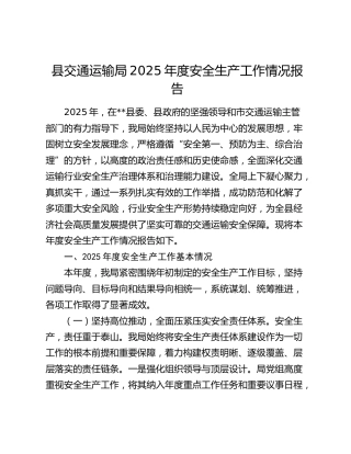 县交通运输局2025年度安全生产工作情况报告