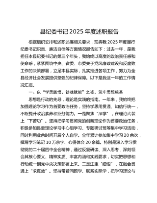 县纪委书记2025年度述职报告